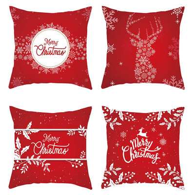 

Tailored 4PC Merry Christmas Short Plush Pillowcase Sofa Pad Set Home Decoration 18x18 In