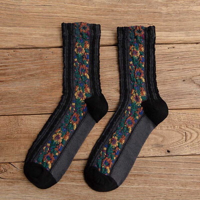 

2019 New Fashion Women Socks Cotton Euramerican National Wind Flowers Autumn&Winter Ladies Socks Warm&Cute