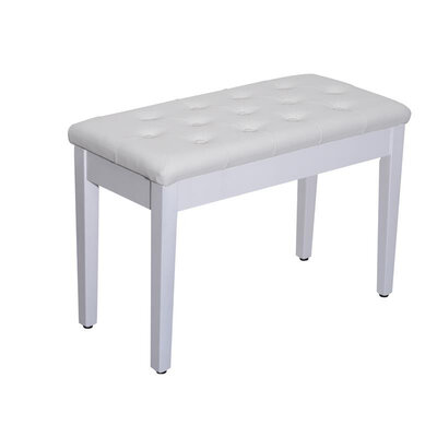 

Faux Leather Padded Double Duet Piano Bench w Music Storage - White