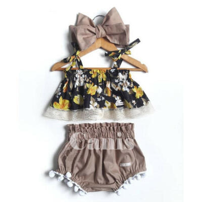 

US Newborn Baby Girl Clothes Summer Flower Lace Tops Shorts 3PCS Outfits Sunsuit