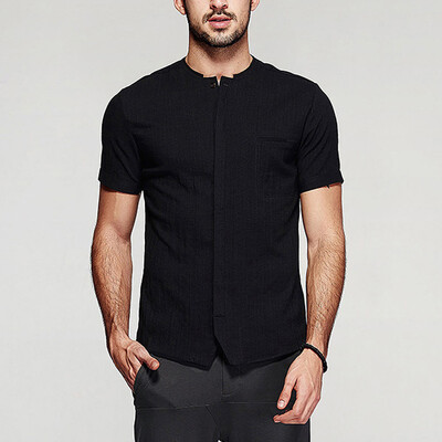 

Toponeto Mens Vintage Baggy Cotton Linen Solid Short Sleeve Retro T Shirts Tops Blouse