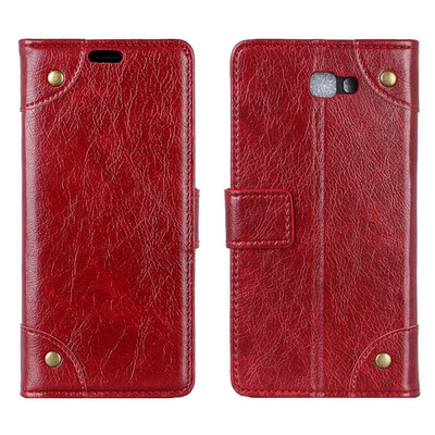 

MOONCASE Samsung Galaxy J7 Prime 2 Copper Buckle Napa Leather Case - Wine Red