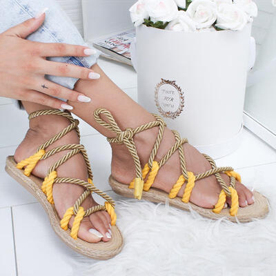 

Women Sandals Rome Style Gladiator Sandals Female Lace Up Summer Shoes Woman Flat Sandals Beach Hemp Rope Chaussures Femme 2019