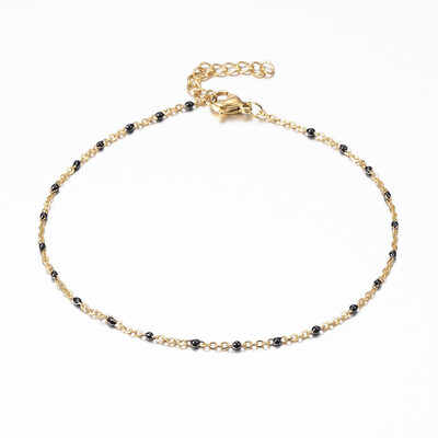 

304 Stainless Steel Cable Chain Anklets with Enamel Links Golden Black 9"230mm 15mm