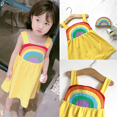 

Toddler Kids Baby Girl Rainbow Princess Strap Casual Dress Sundress Summer