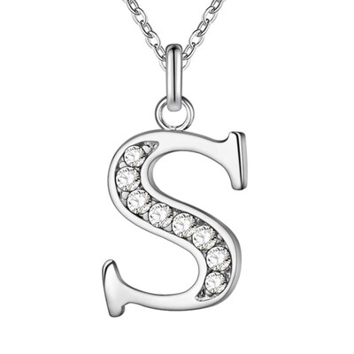 

Simple Shiny Zircon 26 English Letters Pendant Women Men Thin Necklaces Jewelry