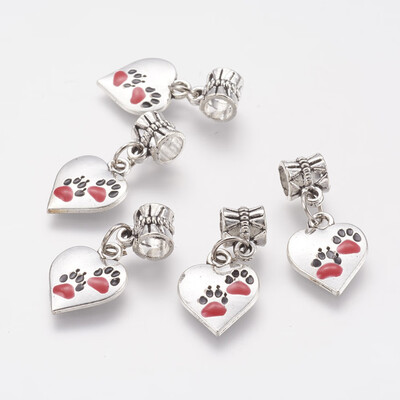 

Alloy European Dangle Beads Large Hole Pendant Heart with Claw Print Antique Silver 29mm Hole 5mm Pendant 17x135x2mm