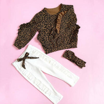 

Infant Baby Girl Clothes Ruffle Leopard Tops Leggings Pants Headband Outfits Set