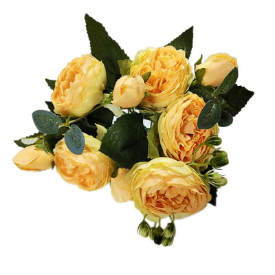 

38cm Pink Silk Peony Artificial Flowers Bouquet 5 Big Head&4 Bud Fake Cheap Flowers for Interior Home Wedding Decoration