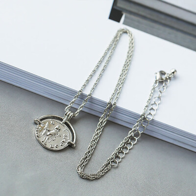 

7 Style Fashion Vintage Gold Coin Bronze Rope Chain Pattern Pendant Necklace