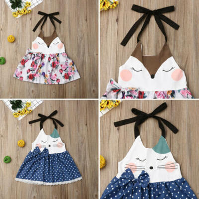 

US Toddler Baby Girls Flower Fox Neck Skirt Tutu Dress Sleeveless Outfit Clothes