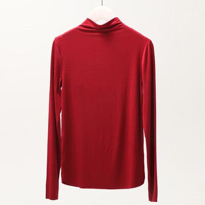 

Womens Slim High Collar Solid Blouse Tops Elastic Long Sleeve T-Shirt Pullover