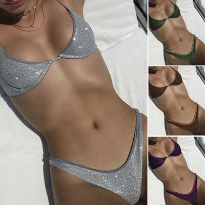 

Sexy Sequins Womens Bandage Bikini Set Push-up Padded Bra Suit Swimsuit Swimwear