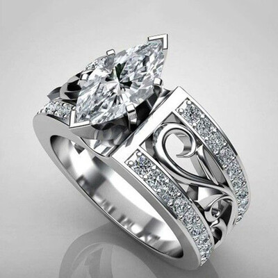 

Luxury Dazzling Unique Horse Eye Cut White Sapphire Wedding Ring 925 Silver Diamond Jewelry