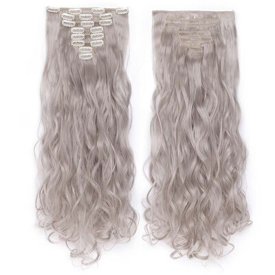 

Full Head Clip Synthetic in Hair Extensions 8 Piece 18 Clips Hairpiece Long Wave Curly Straight for Women