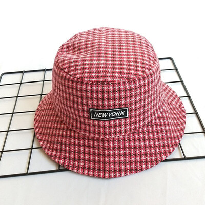

Net Red Hat children Spring Winter Ms Fisherman hat female Korean version embroidered plaid couple basin hat casual anti-sun hat