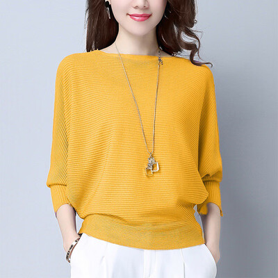 

Autumn Women Batwing Sweaters O Neck Pullovers Loose Knitted Female Jumpers Tops New Arrival Striped Pullovers&Sweaters