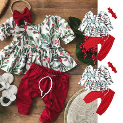 

3pcs Girls Kid T Shirt Tops Dress Floral Pants Tracksuit Set Outfit Clothes