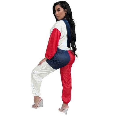 

Women Bomber Jacket Pencil Pants Set Color Block Raglan Long Sleeves Sport Tights Gym Fitness Casual 2PCS