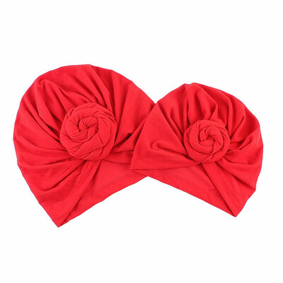 

2019 New Womens Babys 2PCS Cotton Solid Knot Head Cover Hat Wrap Turban Cap