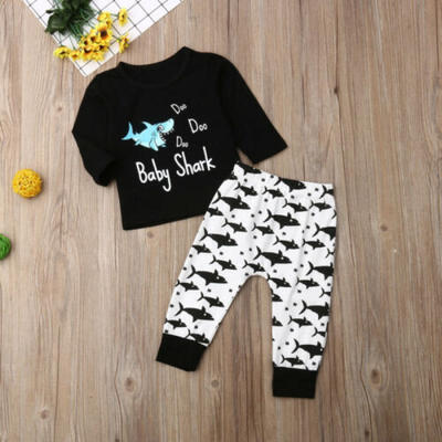 

UK Toddler Kids Baby Boys Warm Clothes Long Sleeve TopsShark Pants 2PCS Outfit