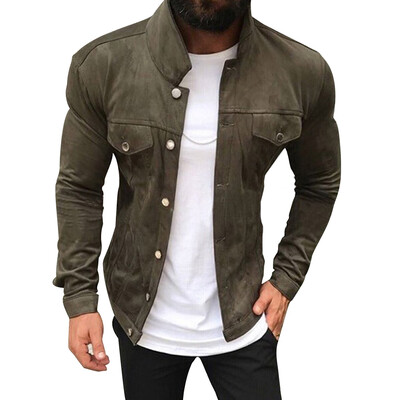 

Mens Autumn And Winter Button Slim Fit Jacket Coat Casual Cool Motorcycle Jacket Coat