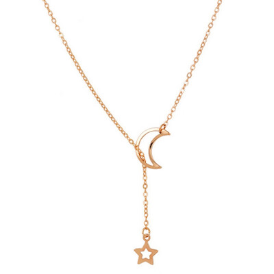 

Brand Designer Women Moon Star Pendant Necklace Gold Color Long Chain Link Necklace For Women Girl
