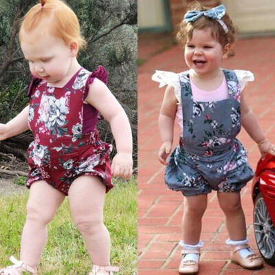 

UK Summer Newborn Baby Girl Flower Romper Bodysuit Jumpsuit Outfit Clothes 0-24M