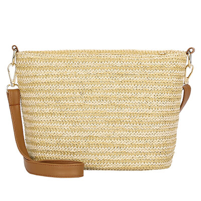 

Summer Beach Casual Women\s Straw Weave Zipper Pouch Crossbody Shoulder Bag