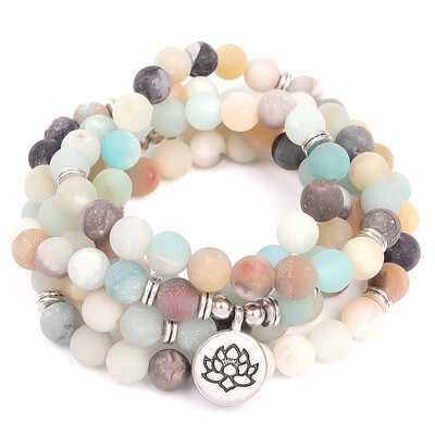 

Fashion Womens bracelet Matte Frosted Amazonite beads with Lotus Buddha Charm Yoga Bracelet
