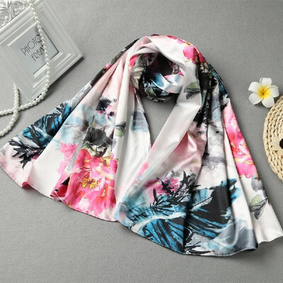 

Vintage Women Silk Scarf Chinese Ink And Wash Print Long Scarves Shawl Pashmina