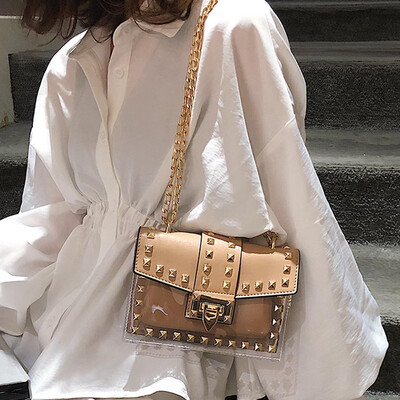 

Tailored Womens Fashion Rivet Diagonal Package Transparent Shoulder Bag Chain Bag