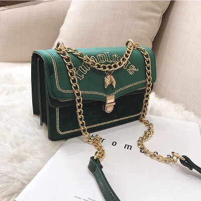 

Bag female 2019 new ins super fire Korean fashion suede casual wild chain shoulder slung small square bag