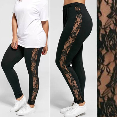 

Starmoon Women Sport Yoga Solid Lace Mid Waist Running Pants Fitness Elastic Leggings