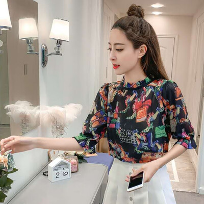 

Womens Floral Print Loose Pullover Chiffon Blouse To