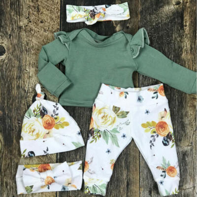

Newborn Baby Girls Floral 3pcs Clothes Jumpsuit Romper Pants Headband Outfit Set