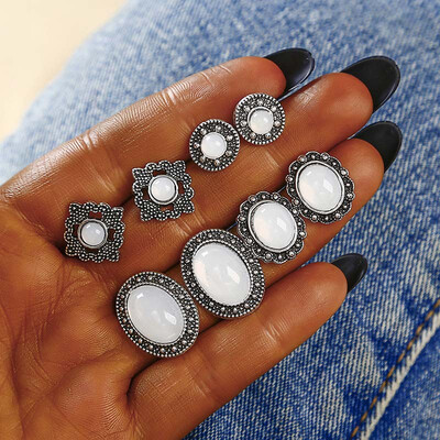 

E0196 4 PairsSet Bijoux Crystal Stud Earrings Set for Woman Boucle Doreille Jewelry Dazzling Cubic Zirconia Opal Brincos Gifts