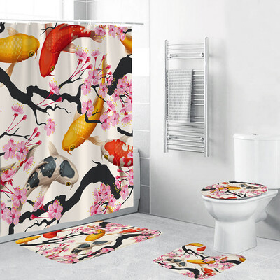 

Toponeto 4PCS Non Slip Toilet Polyester Cover Mat Set Bathroom Shower Curtain