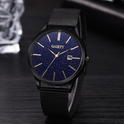 

〖Follure〗Fashion Casual Starry Sky Simple Calendar Business Net With Strap Mens Watch