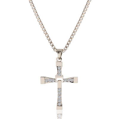 

Cool Fashion Rhinestone Cross Pendant Long Necklace Men Jewelry Xmas Gift