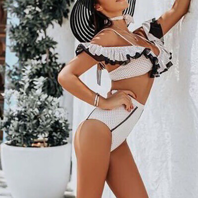 

Saidsome Women Wave Point Ruffles Bra Bikini Split Body Swimsuit Beachwear