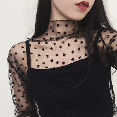 

Sexy See Through Blouse 2017 Summer Women Transparent Mesh Stand Neck Long Sleeve Sheer Shirts Ladies Tee Tops S3