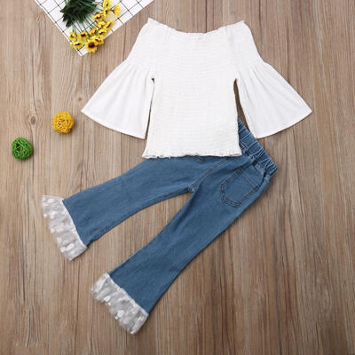

Autumn Clothes Set Infant Kids Baby Girl Casual Shirt Ruffle TopsFlare Long Pants Outfits Set