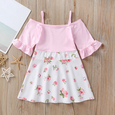 

Toddler Kids Baby Girls Flower Print Short Sleeve Princess Party Sling Dresses