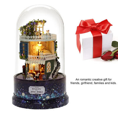 

Greensen Creative DIY Dollhouse Dream House Miniature with Rotate Music Box Dust Cover LED Light