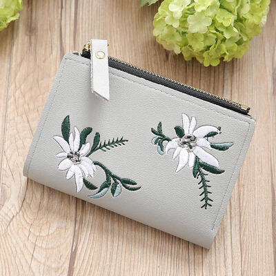 

Womens PU Coin Purse Floral Embroidered Change Wallet With Zipper