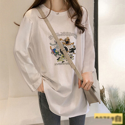 

Tailored Fashion Women Loose Cartoon Print Long Sleeve O-Neck Bottoming Shirt Casual Tops