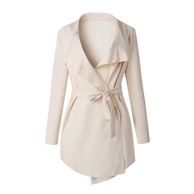 

Women Long Sleeve Waterfall Collar Irregular Trench Coat Cardigan with Belt