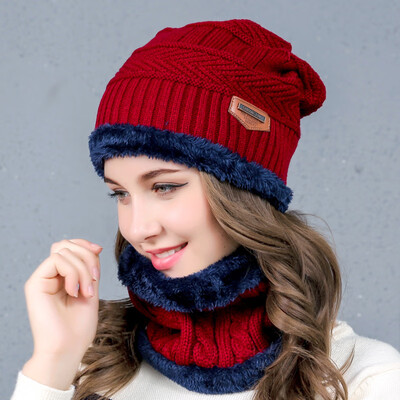 

Autumn&winter knitted warm neck set bike two-piece set outdoor plus fluffy wire hat neck all men&women