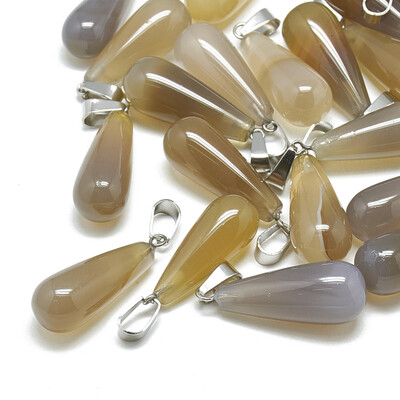 

Natural Grey Agate Pendants with Stainless Steel Snap On Bails Drop 2830x1012mm Hole 6x4mm